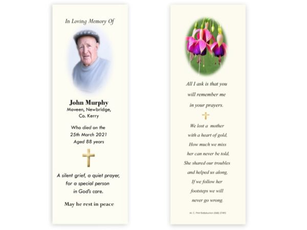 Irish Memorial Bookmarks - Fuschia - MC Printers Ballybunion Co Kerry