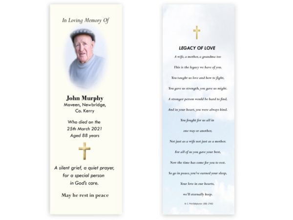 Irish Memorial Bookmarks - MC Printers Ballybunion Co Kerry