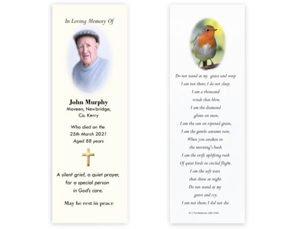 Irish Memorial Bookmarks - MC Printers Ballybunion Co Kerry