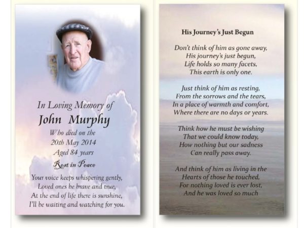 Wallet Memorial Cards - MC Printers - Ballybunion Co Kerry