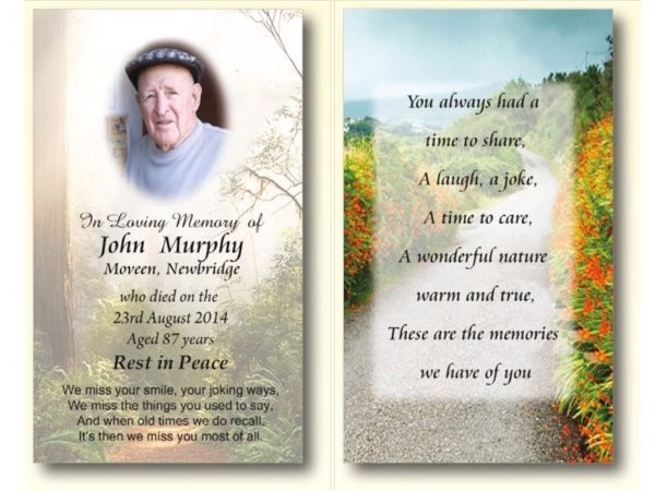 Wallet Memorial Cards - MC Printers - Ballybunion Co Kerry